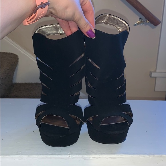 Charlotte Russe black suede caged heels. - Picture 2 of 6
